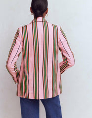 Woodbridge Linen Blazer-Pink, Rich Emerald Stripe / Boden