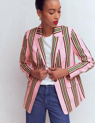 Woodbridge Linen Blazer-Pink, Rich Emerald Stripe / Boden