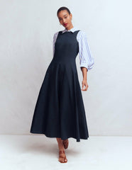 Annet Linen Blend Midi Dress-Navy / Boden Outlet