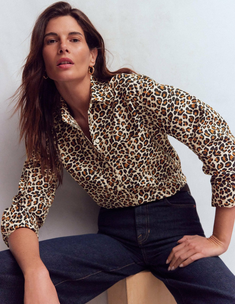 Sadie Relaxed Cotton Shirt-Soft Cream, Leopard Flow / Boden