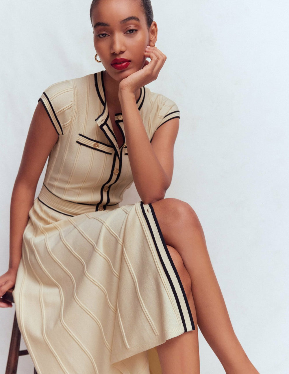 Cap Sleeve Knitted Dress-Warm Ivory / Boden Sale