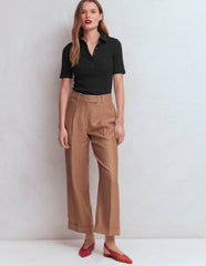 Collared Ribbed Henley Top-Black / Boden Discount