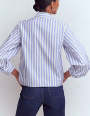 Puff Sleeve Oxford Shirt-Navy, Ivory Stripe / Boden Sale
