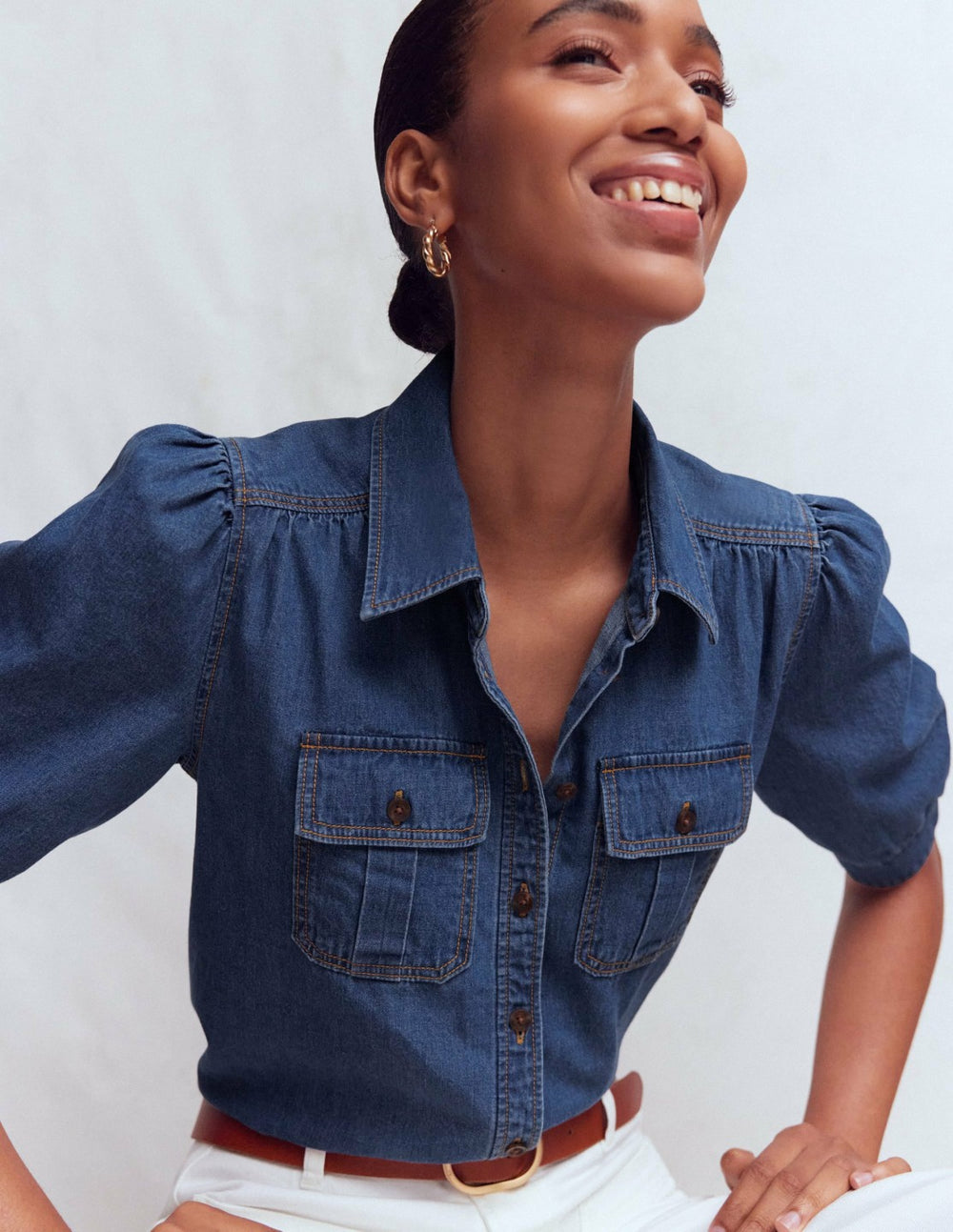 Short Sleeve Denim Top-Light Vintage / Boden Online