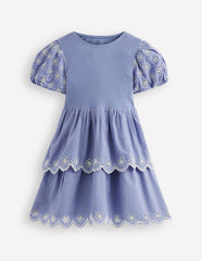 Broderie Rara Jersey Dress-Dusty Blue / Boden Outlet
