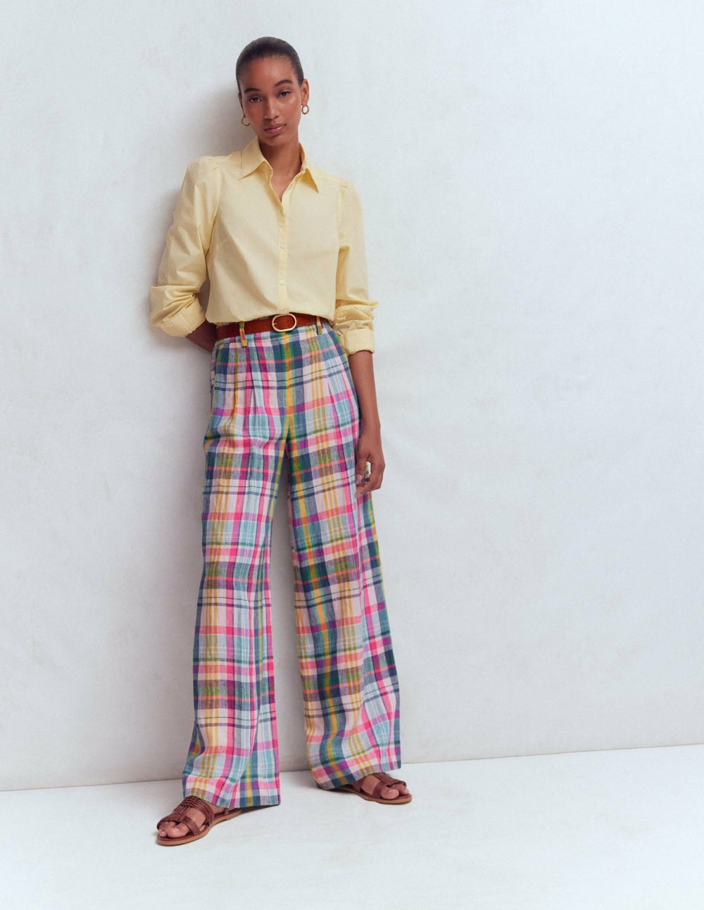 Kensington Linen Pants-Blue, Pink and Green Madras / Boden Outlet
