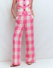 Kensington Linen Pants-Pink Punch Gingham / Boden Discount