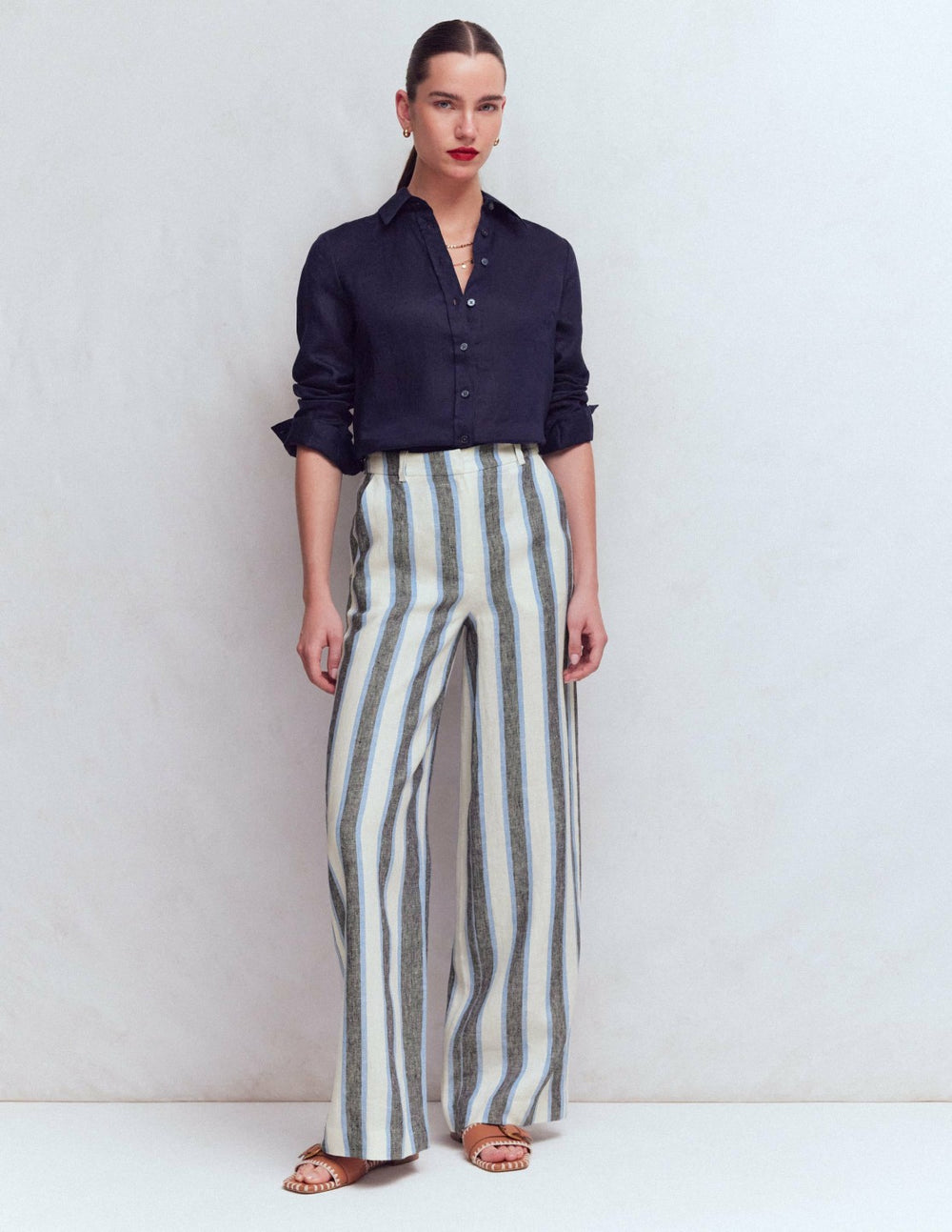 Belgravia Linen Pants-Blue and White Stripe / Boden On sale