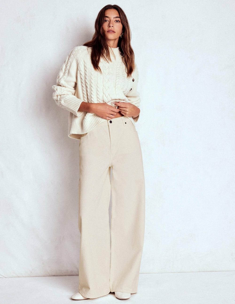 Relaxed Wide Leg Jeans-Ecru / Boden Sale