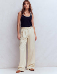 Pleated Wide Leg Jeans-Ecru / Boden Online