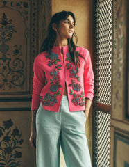 Elena Stand Neck Jacket-Pink Embroidery / Boden Online