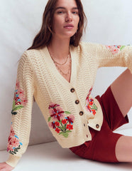 Relaxed Cotton Stitch Cardigan-Ivory, Embroidery / Boden Sale