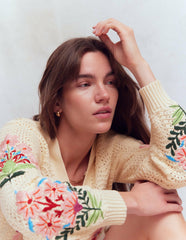 Relaxed Cotton Stitch Cardigan-Ivory, Embroidery / Boden Sale