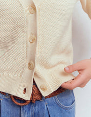 Hayley Cotton V-neck Cardigan-Warm Ivory / Boden Discount
