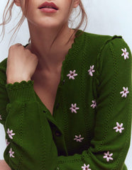 Valeria Crochet Trim Cardigan-Promenade Green , Embroidery / Boden On sale