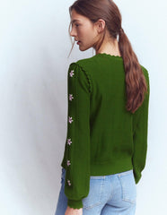 Valeria Crochet Trim Cardigan-Promenade Green , Embroidery / Boden On sale