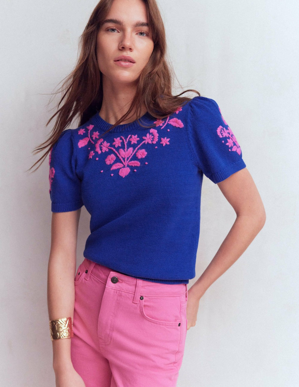 Monica Knitted T-Shirt-Blue Embroidery / Boden us