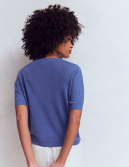 Agnes Linen V Neck T-Shirt-Solid Blue / Boden