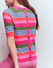 Agnes Linen Button T-Shirt-Multi Stripe / Boden Sale