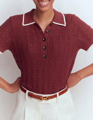 Pointelle Henley T-shirt-Rich Chestnut / Boden Online
