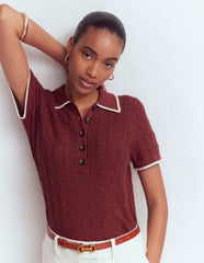 Pointelle Henley T-shirt-Rich Chestnut / Boden Online