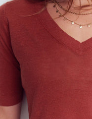 Agnes Linen V Neck T-Shirt-Burnt Orange / Boden us