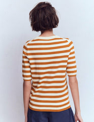 Emilia Cotton Crew T-shirt-Cognac/ Warm Ivory / Boden Online