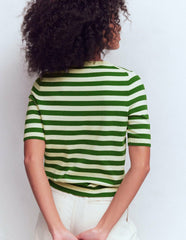 Emilia Cotton Crew T-shirt-Promenade Green/ Ivory Stripe / Boden us