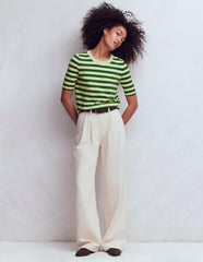 Emilia Cotton Crew T-shirt-Promenade Green/ Ivory Stripe / Boden us