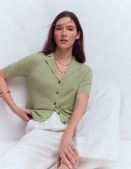Agnes Collar Linen Cardigan-Green / Boden Sale