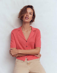 Agnes Collar Linen Cardigan-Coral / Boden Online