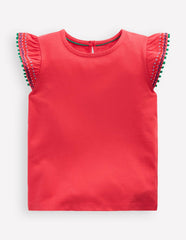 Flutter Sleeve Trim Top-Jam Red / Boden Outlet