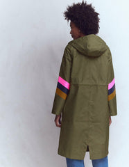 Striped Longline Rain Mac-Woodland Green Stripe / Boden On sale