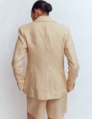 Stamford Linen Blazer-Brown, Ivory Ticking Stripe / Boden Sale