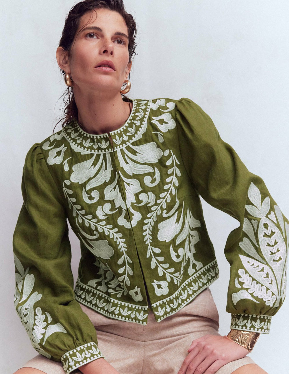 Embroidered Linen Jacket-Woodland Green / Boden us