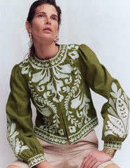 Embroidered Linen Jacket-Woodland Green / Boden us