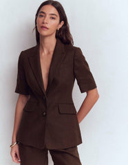 Short Sleeve Linen Blazer-Bitter Chocolate / Boden