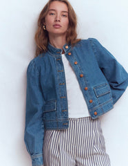 Topstitch Denim Jacket-Mid Wash, Denim / Boden Online
