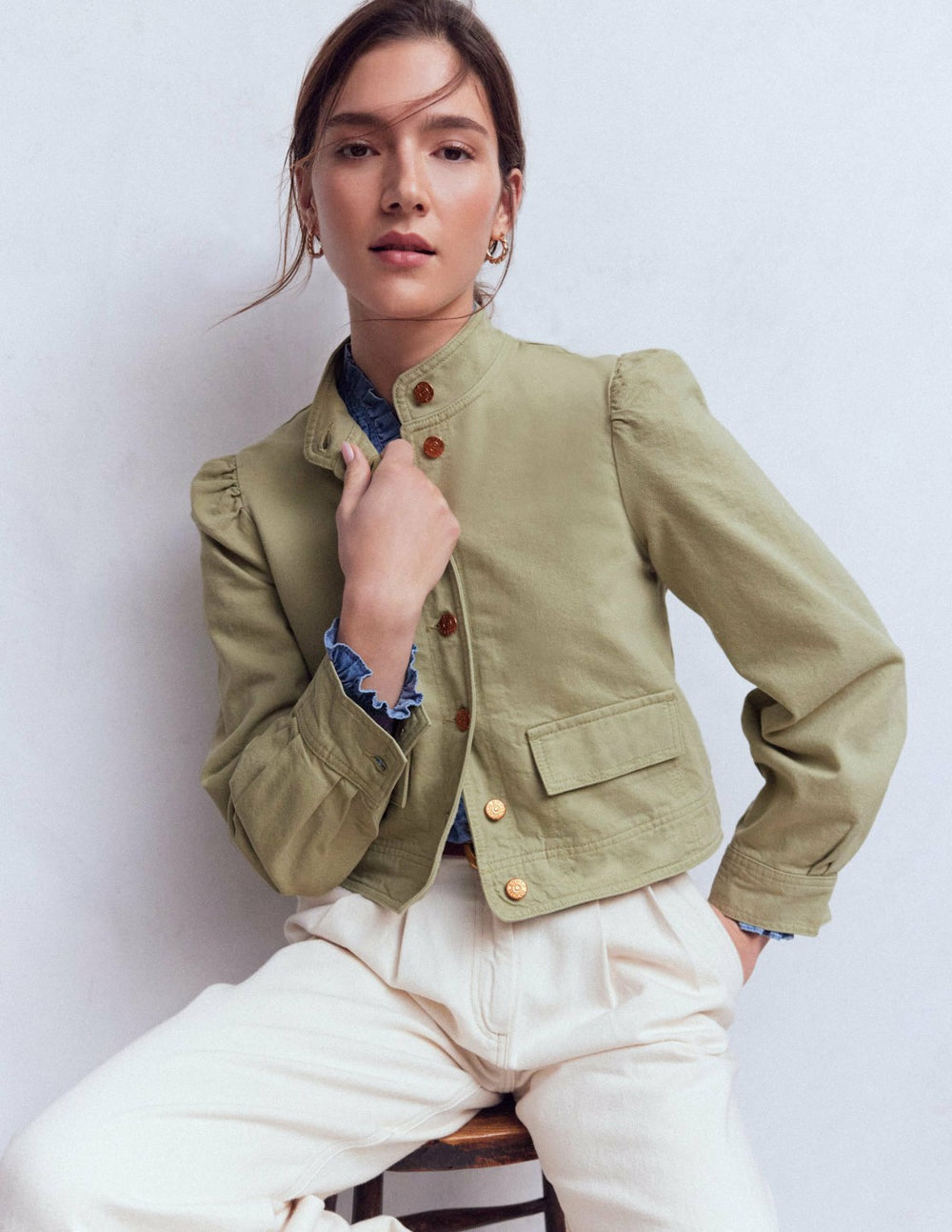 Topstitch Denim Jacket-Soft Green / Boden us