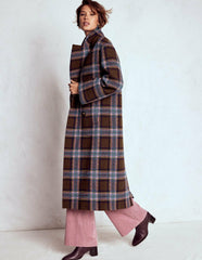 Cocoon Wool Coat-Brown, Teal and Pink Check / Boden Online