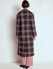 Cocoon Wool Coat-Brown, Teal and Pink Check / Boden Online