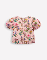 Puff Sleeve Woven Top-Pink Floral / Boden