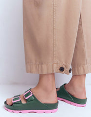 Lyla Double Buckle Sliders-Khaki/Pink / Boden Discount