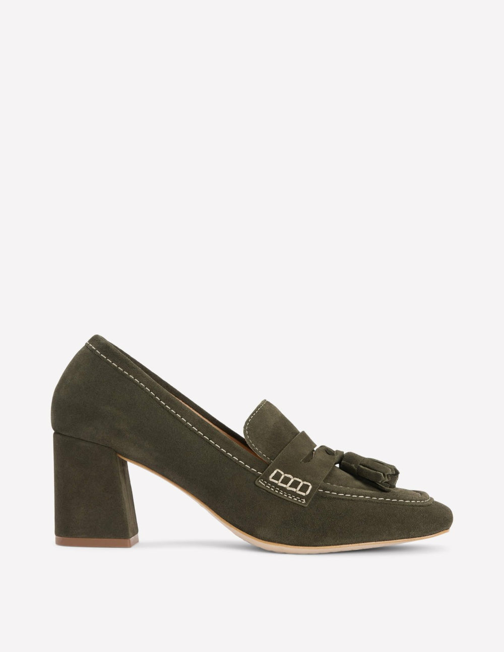 Sol Block Heeled Penny Loafers-Dark Moss / Boden Discount