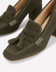 Sol Block Heeled Penny Loafers-Dark Moss / Boden Discount