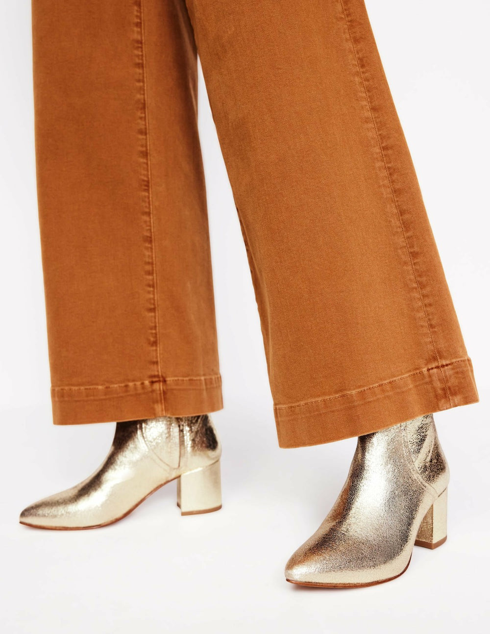 Block Heel Leather Ankle Boots-Gold / Boden Online