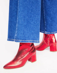 Block Heel Leather Ankle Boots-Red Metallic Leather / Boden