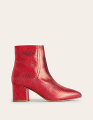 Block Heel Leather Ankle Boots-Red Metallic Leather / Boden