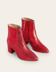 Block Heel Leather Ankle Boots-Red Metallic Leather / Boden