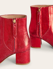 Block Heel Leather Ankle Boots-Red Metallic Leather / Boden